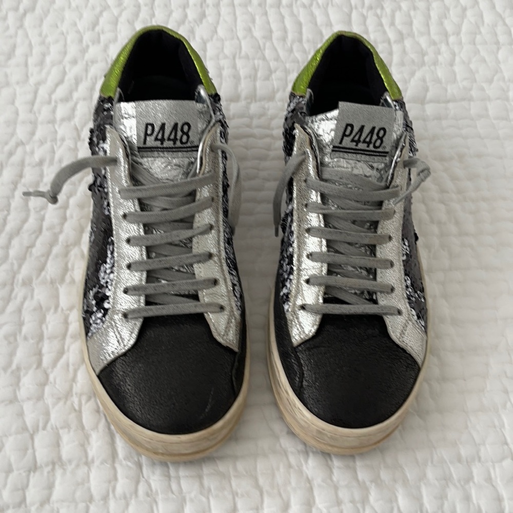 P448 black/white sequin sneakers - sz 40 (9.5-10)